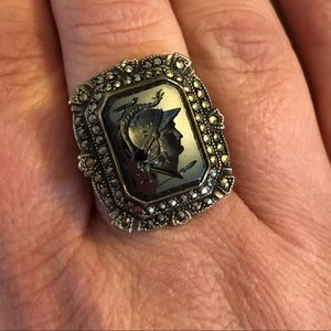 Vintage hematite cameo ring